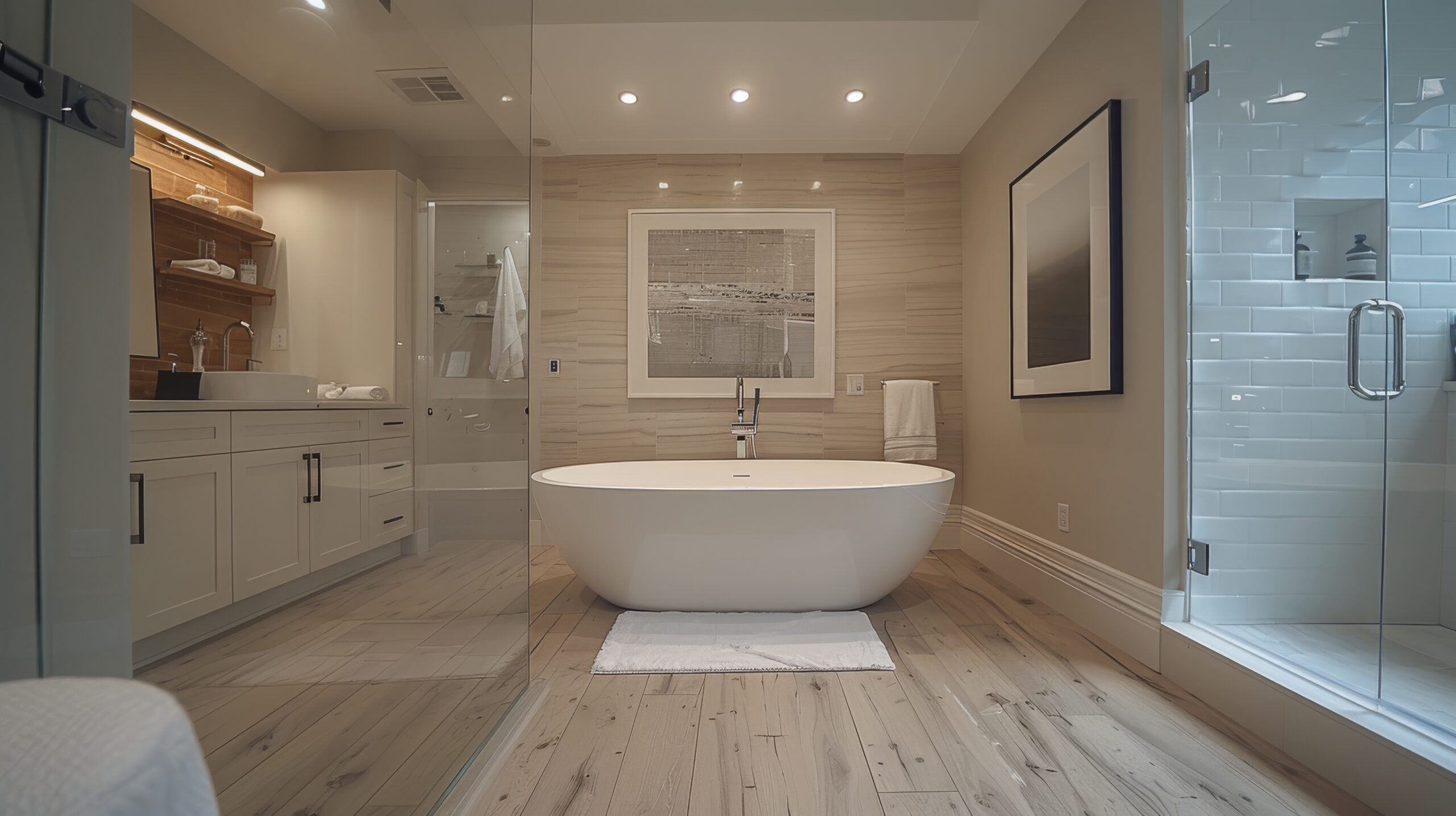 Modern Bathroom With Bathtub and Rug